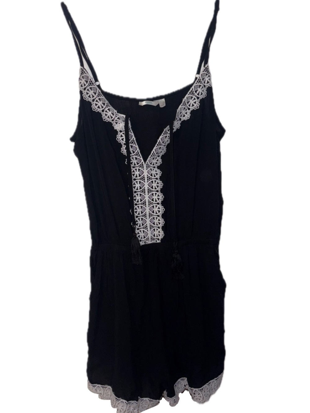 La Vie En Rose Black Romper Lace Trim
